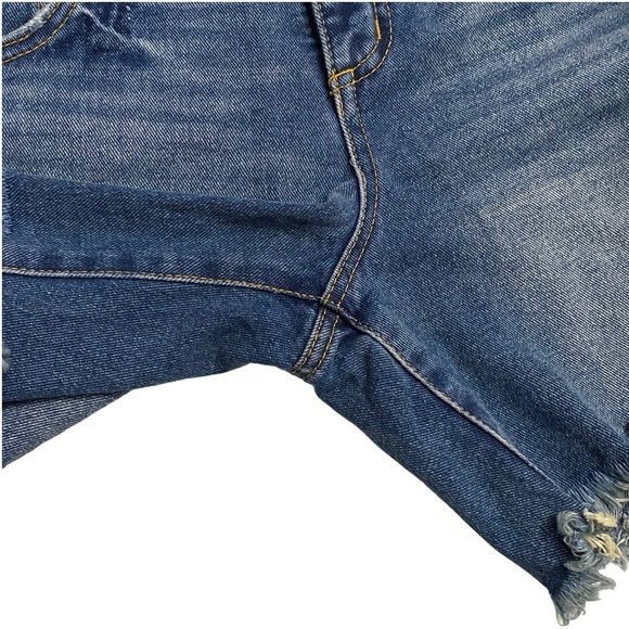 Frayed Mid Rise Midi Denim Jean Shorts Distressed Ripped Raw Hem Blue Wash 26 - Picture 14 of 16